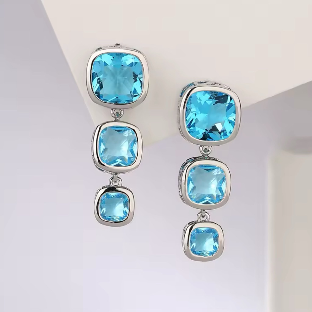 Blue Cubic Zirconia Dangle Earrings 48$